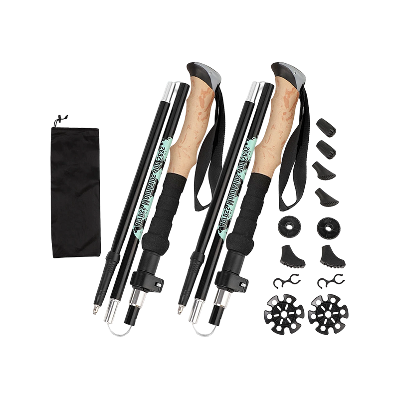 Bastón de trekking telescópico de tres secciones en aleación de aluminio, plegable con bloqueo externo y empuñadura recta Bastón de trekking telescópico de tres secciones en aleación de aluminio, plegable con bloqueo externo y empuñadura recta