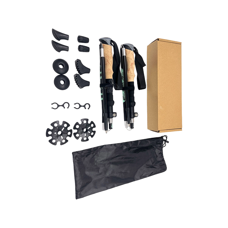Bastón de trekking telescópico de tres secciones en aleación de aluminio, plegable con bloqueo externo y empuñadura recta Bastón de trekking telescópico de tres secciones en aleación de aluminio, plegable con bloqueo externo y empuñadura recta