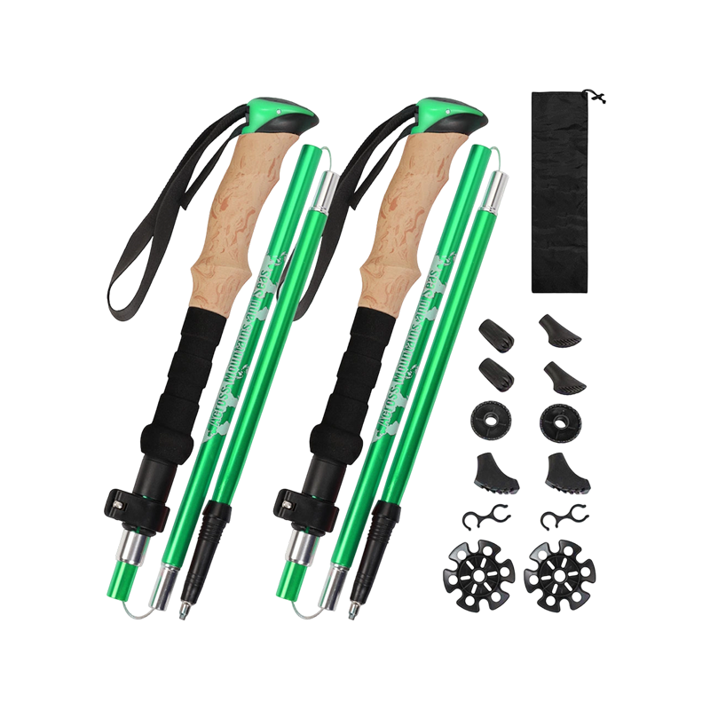 Bastón de trekking telescópico de tres secciones en aleación de aluminio, plegable con bloqueo externo y empuñadura recta Bastón de trekking telescópico de tres secciones en aleación de aluminio, plegable con bloqueo externo y empuñadura recta