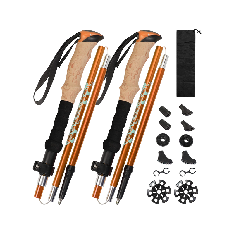 Bastón de trekking telescópico de tres secciones en aleación de aluminio, plegable con bloqueo externo y empuñadura recta Bastón de trekking telescópico de tres secciones en aleación de aluminio, plegable con bloqueo externo y empuñadura recta
