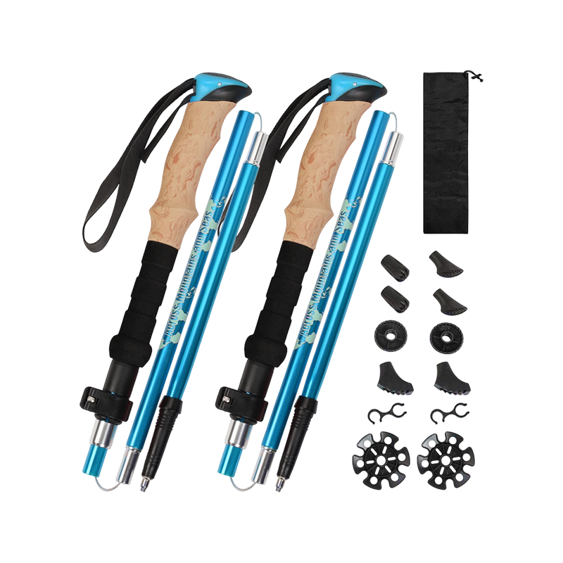 Bastón de trekking telescópico de tres secciones en aleación de aluminio, plegable con bloqueo externo y empuñadura recta Bastón de trekking telescópico de tres secciones en aleación de aluminio, plegable con bloqueo externo y empuñadura recta